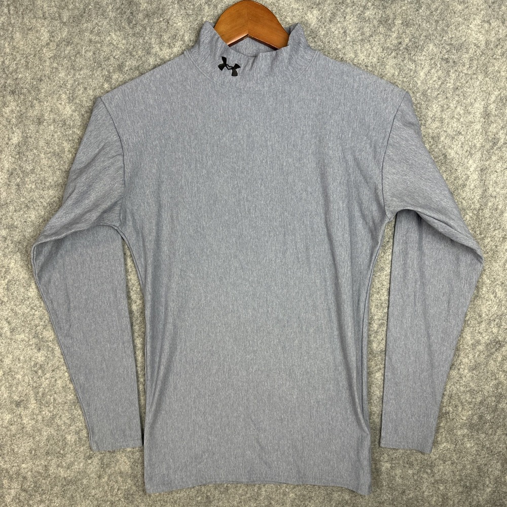 Under Armour Base Layer Compression Shirt Mens M Gray Warm Mock Neck Sports
